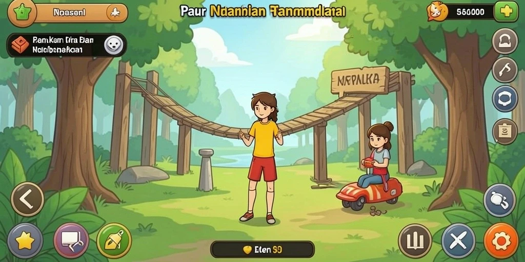Menampilkan karakter utama yang beraksi di dunia fantasi.